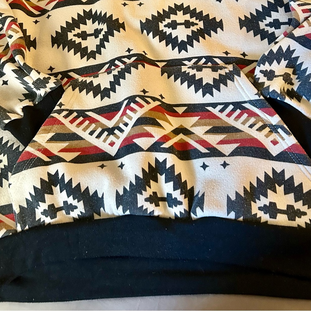 Men's Patterned Hoodie Sweater - Black, Red, Cream - Picture 4 of 9